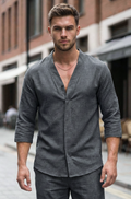 Męski Dwuczęściowy Komplet Koszula i Spodnie o Swobodnym Kroju | Tomasz – Ciemnoszary