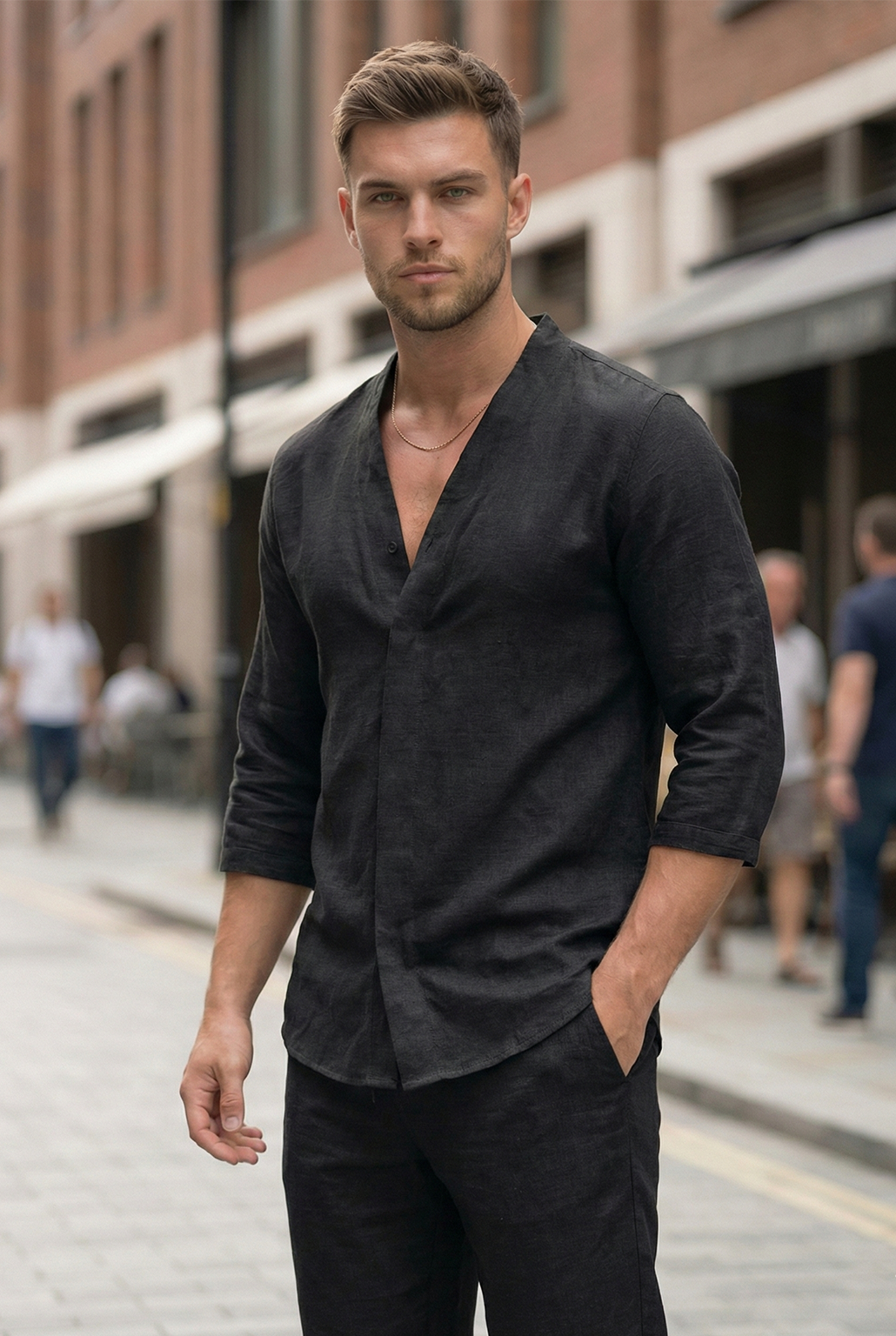 Męski Dwuczęściowy Komplet Koszula i Spodnie o Swobodnym Kroju | Sebastian – Czarny