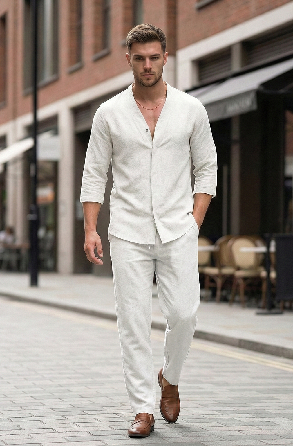 Męski Dwuczęściowy Komplet Koszula i Spodnie o Swobodnym Kroju | Michał – Biały