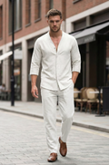 Męski Dwuczęściowy Komplet Koszula i Spodnie o Swobodnym Kroju | Michał – Biały