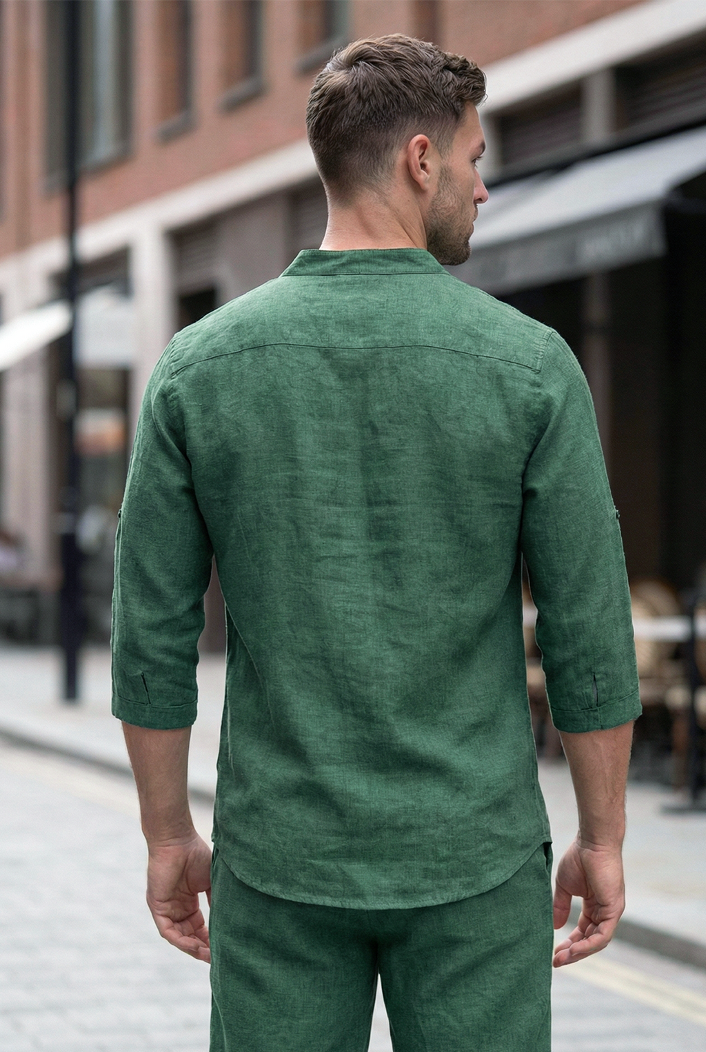 Męski Dwuczęściowy Komplet Koszula i Spodnie o Swobodnym Kroju | Mateusz – Zielony
