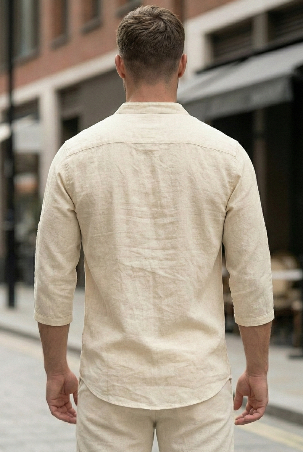Męski Dwuczęściowy Komplet Koszula i Spodnie o Swobodnym Kroju | Krzysztof – Kremowy