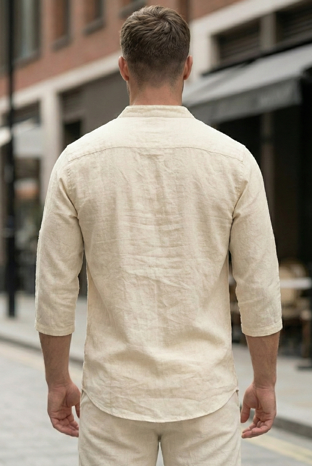 Męski Dwuczęściowy Komplet Koszula i Spodnie o Swobodnym Kroju | Krzysztof – Kremowy