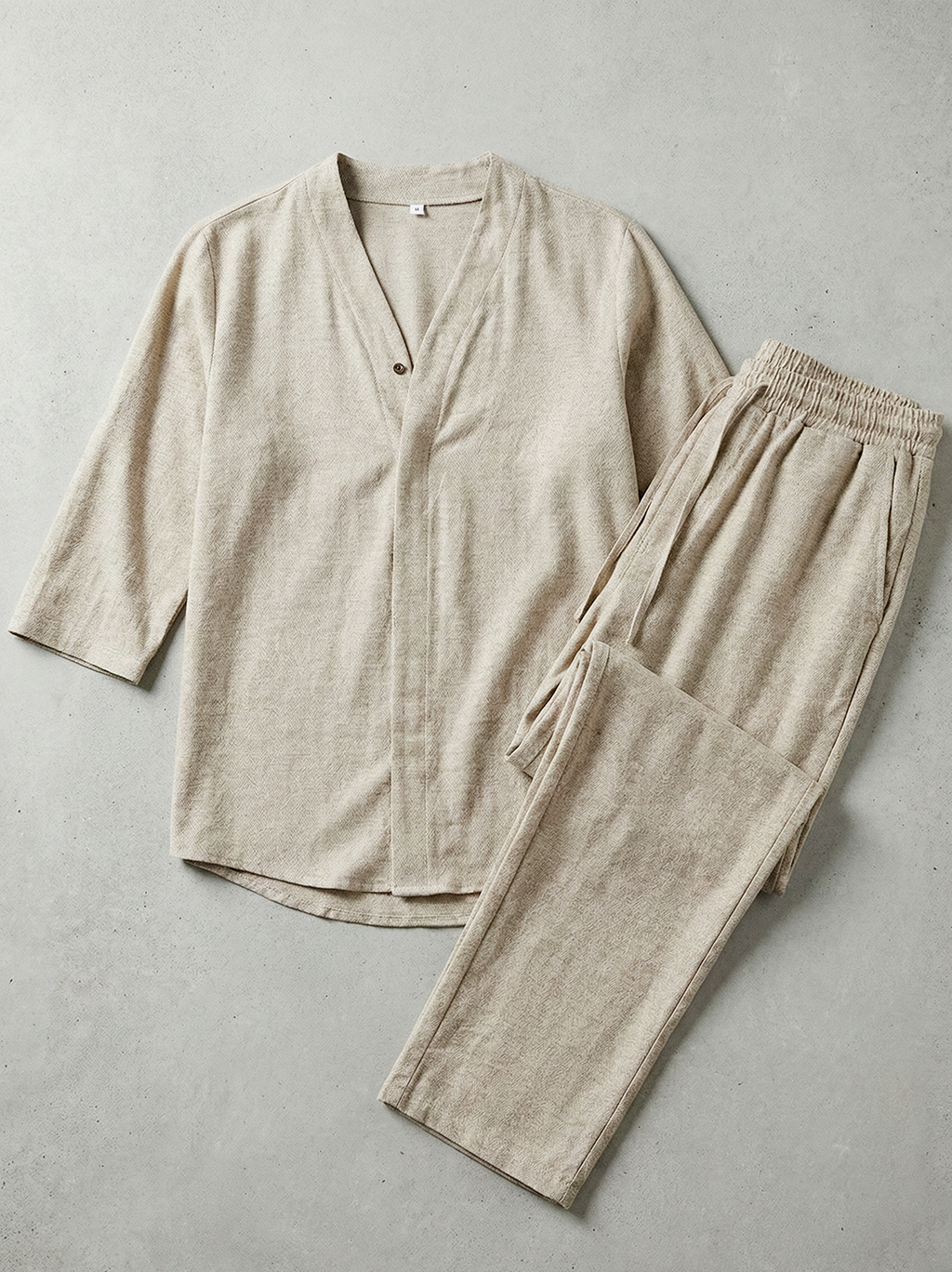 Męski Dwuczęściowy Komplet Koszula i Spodnie o Swobodnym Kroju | Leon – Beżowy