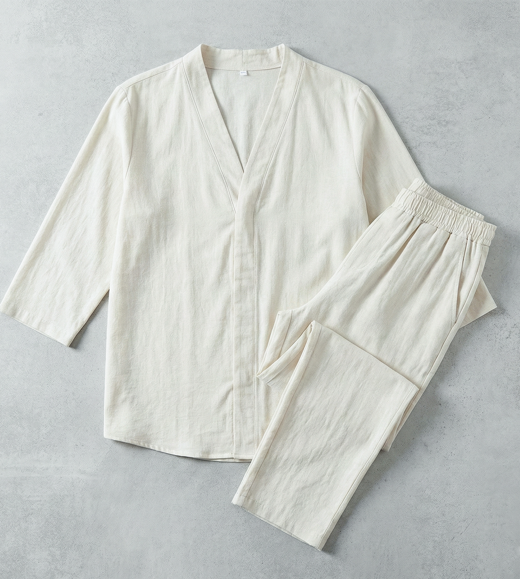 Męski Dwuczęściowy Komplet Koszula i Spodnie o Swobodnym Kroju | Michał – Biały