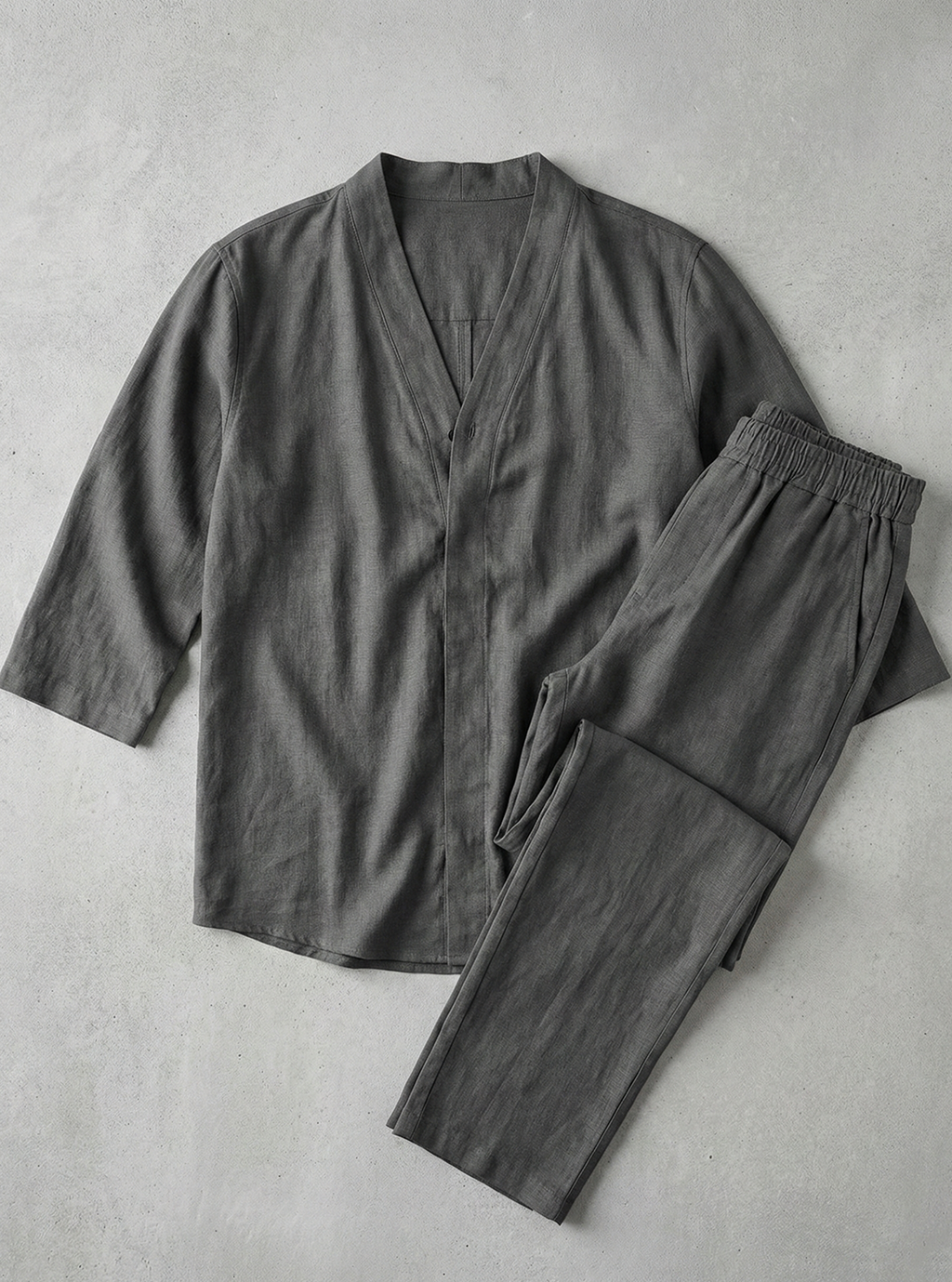 Męski Dwuczęściowy Komplet Koszula i Spodnie o Swobodnym Kroju | Tomasz – Ciemnoszary