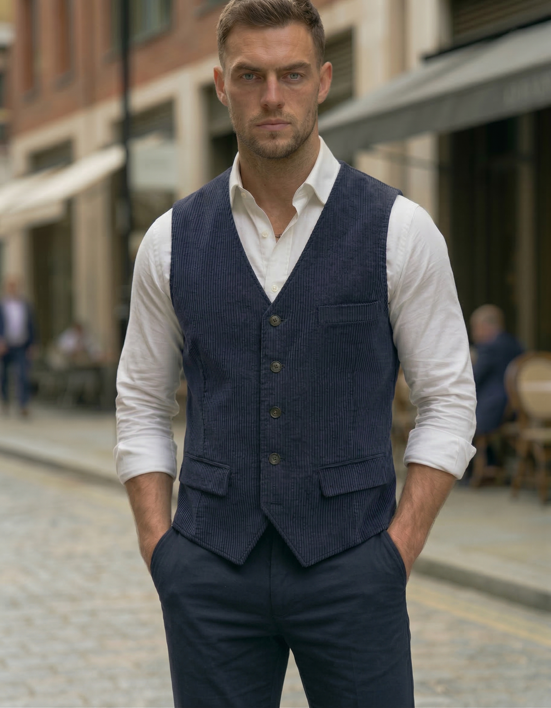 Męska Kamizelka Sztruksowa z Kieszeniami | Julian – Granatowy