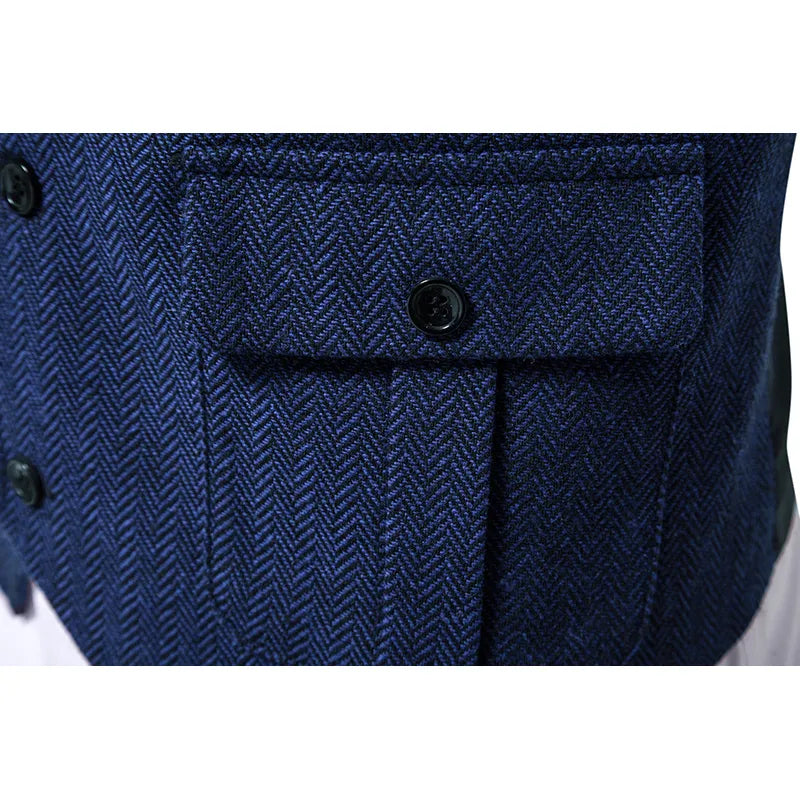 Męska Kamizelka w Jodełkę z Klapami | Konrad – Granatowy