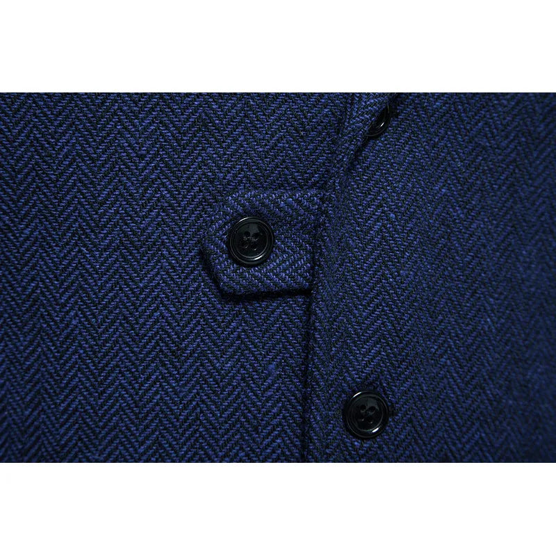 Męska Kamizelka w Jodełkę z Klapami | Konrad – Granatowy