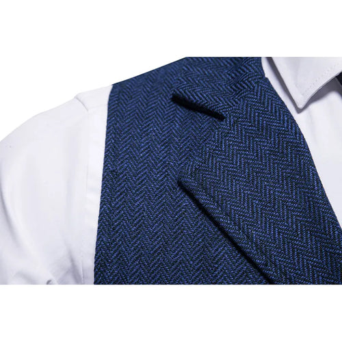 Męska Kamizelka w Jodełkę z Klapami | Konrad – Granatowy