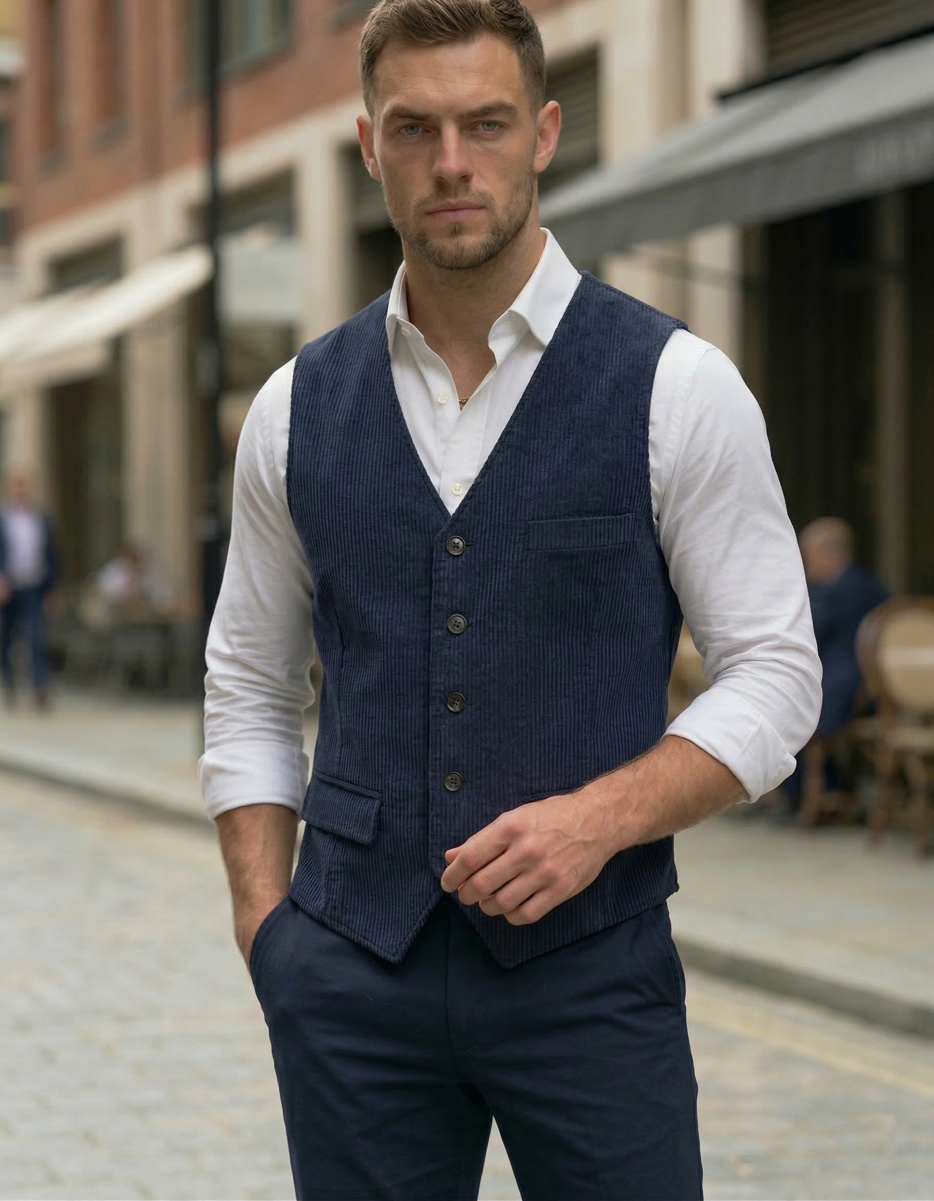 Męska Kamizelka Sztruksowa z Kieszeniami | Julian – Granatowy