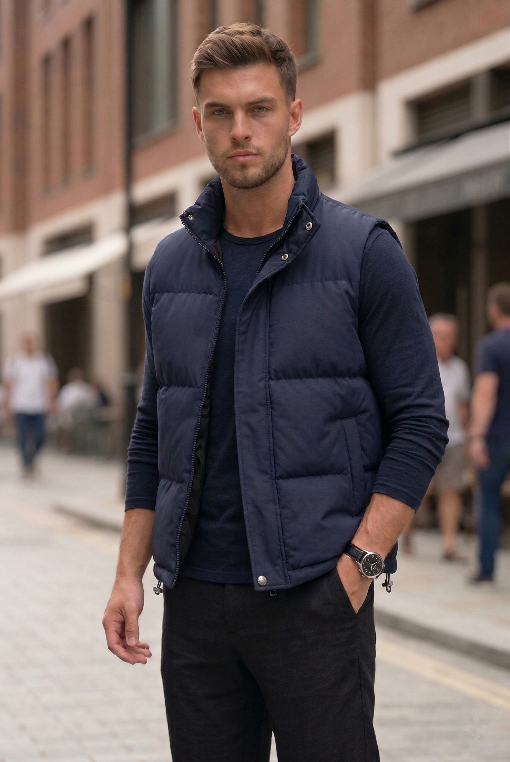 Męska Kamizelka Pikowana z Wysokim Kołnierzem | Olaf – Granatowy