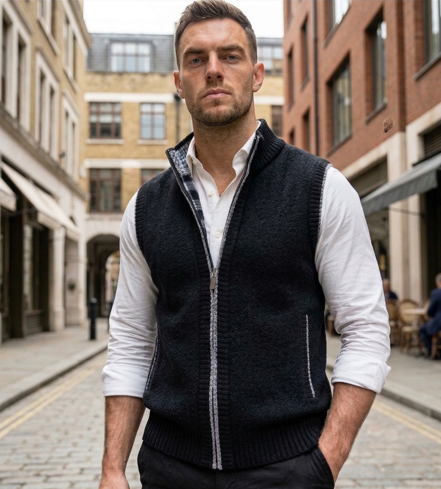Męska Kamizelka Dzianinowa z Podszewką | Stefan – Czarny